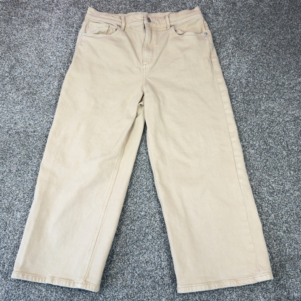 Loft The Wide Leg Pants Womens 30/10P Tan Khaki High Rise Crop Jeans Denim